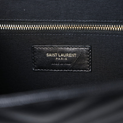 Saint Laurent Grain De Poudre Matelasse Chevron Large Monogram Satchel Black 6 of 10