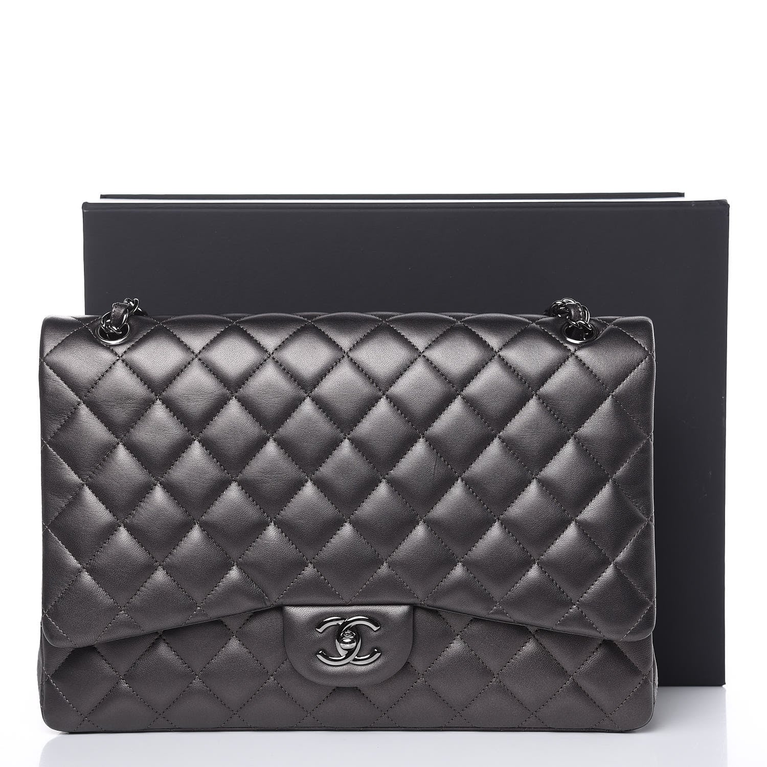 Chanel Metallic Lambskin Quilted Maxi Single Flap Dark Grey 21 of 21