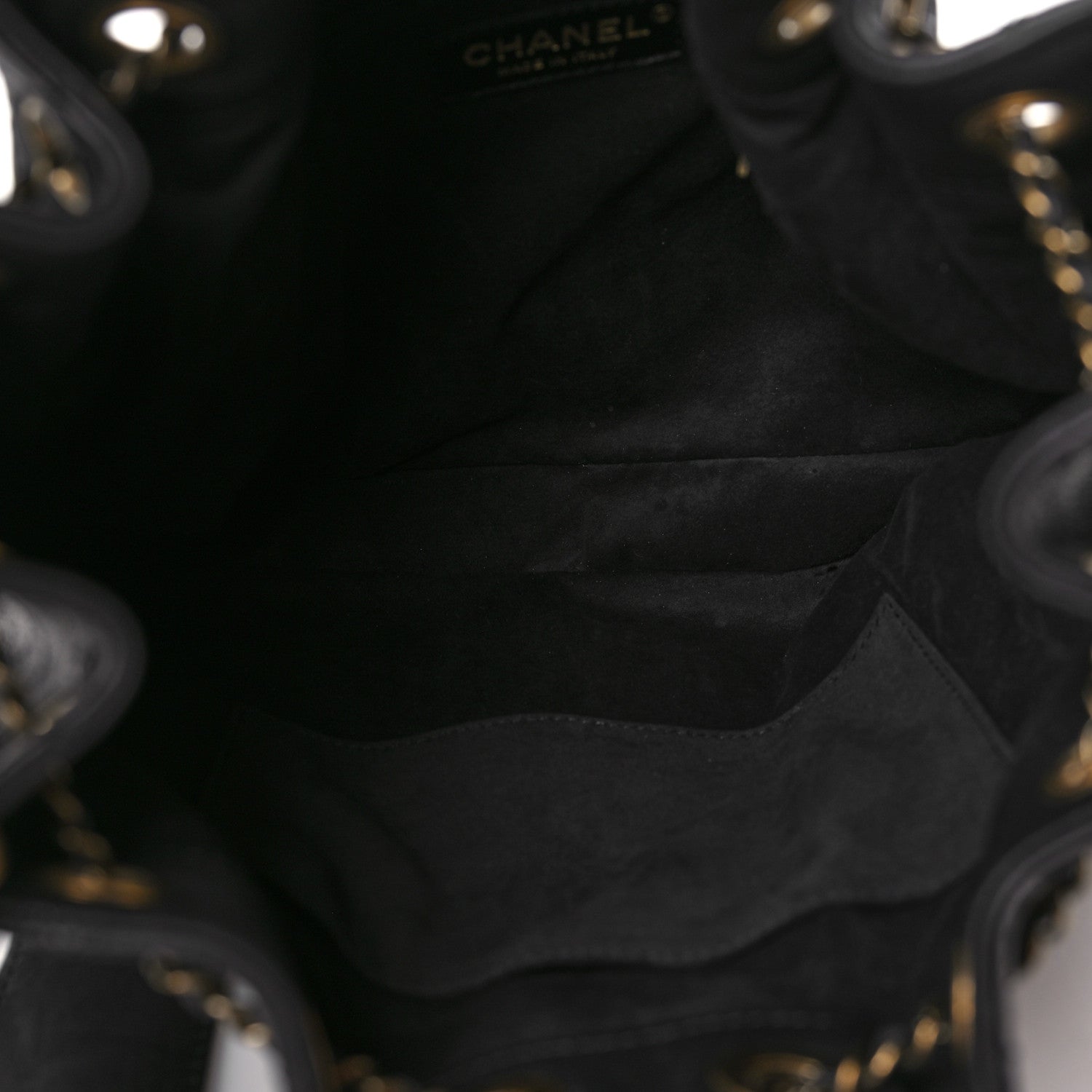 Chanel Calfskin Stitched Small Paris Rome Drawstring CC Bag Black 5 of 9