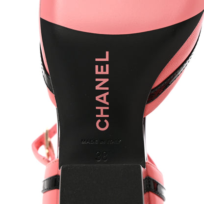 Chanel Iridescent Lambskin Cap Toe CC Slingback Pumps 38 Pink Black 6 of 13