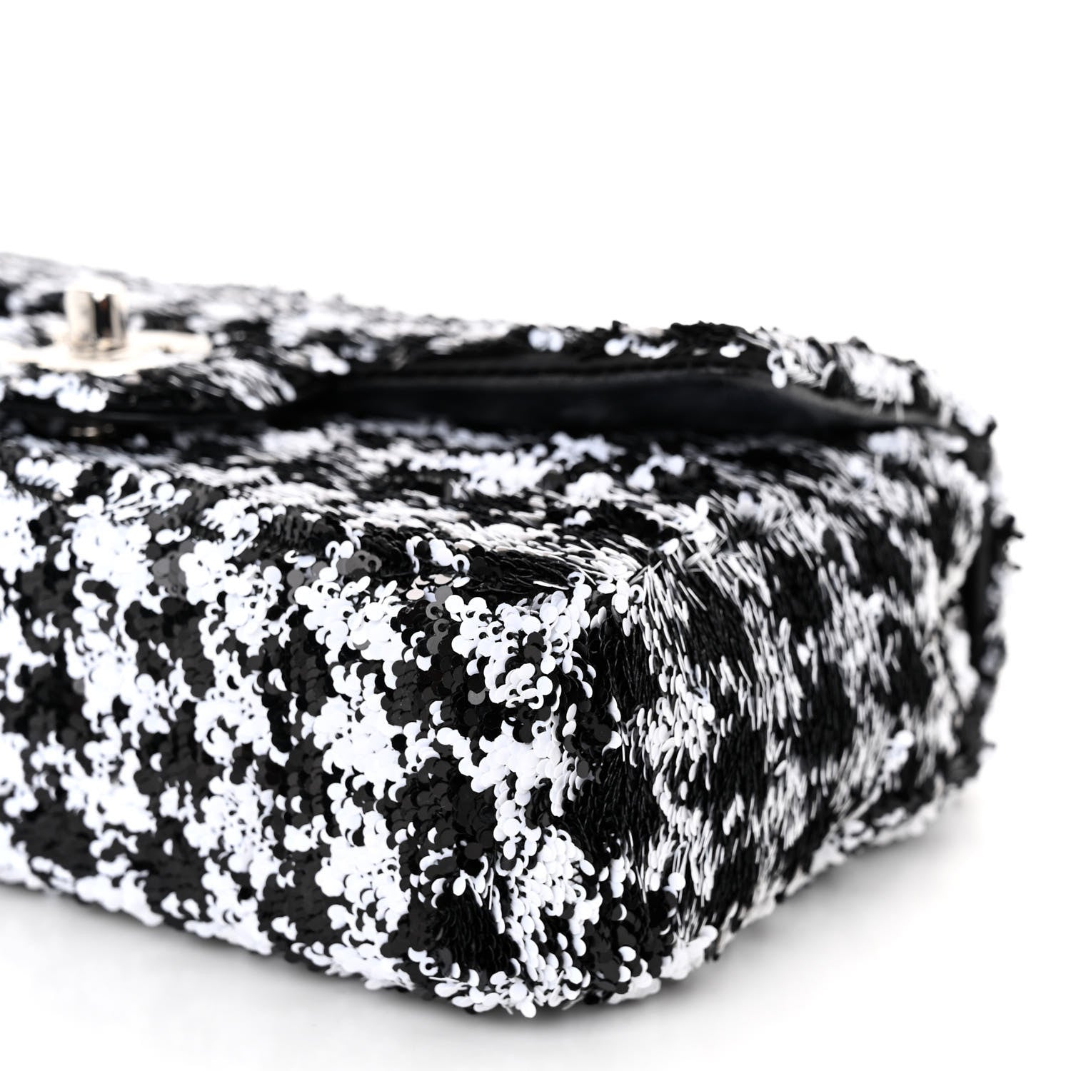 Chanel Sequin Mini Houndstooth Rectangular Flap Black White 10 of 11