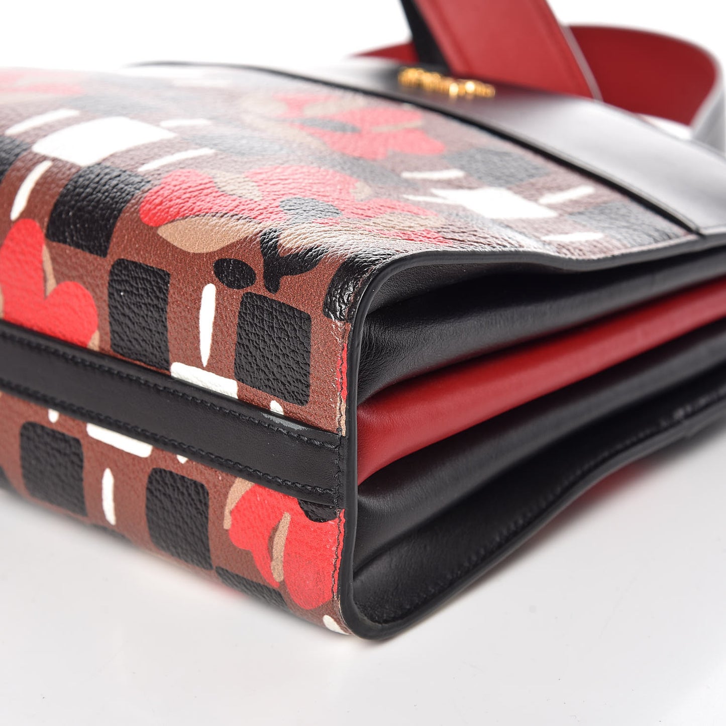 Goatskin Floral Print Bibliotheque Shoulder Bag Tabacco Black