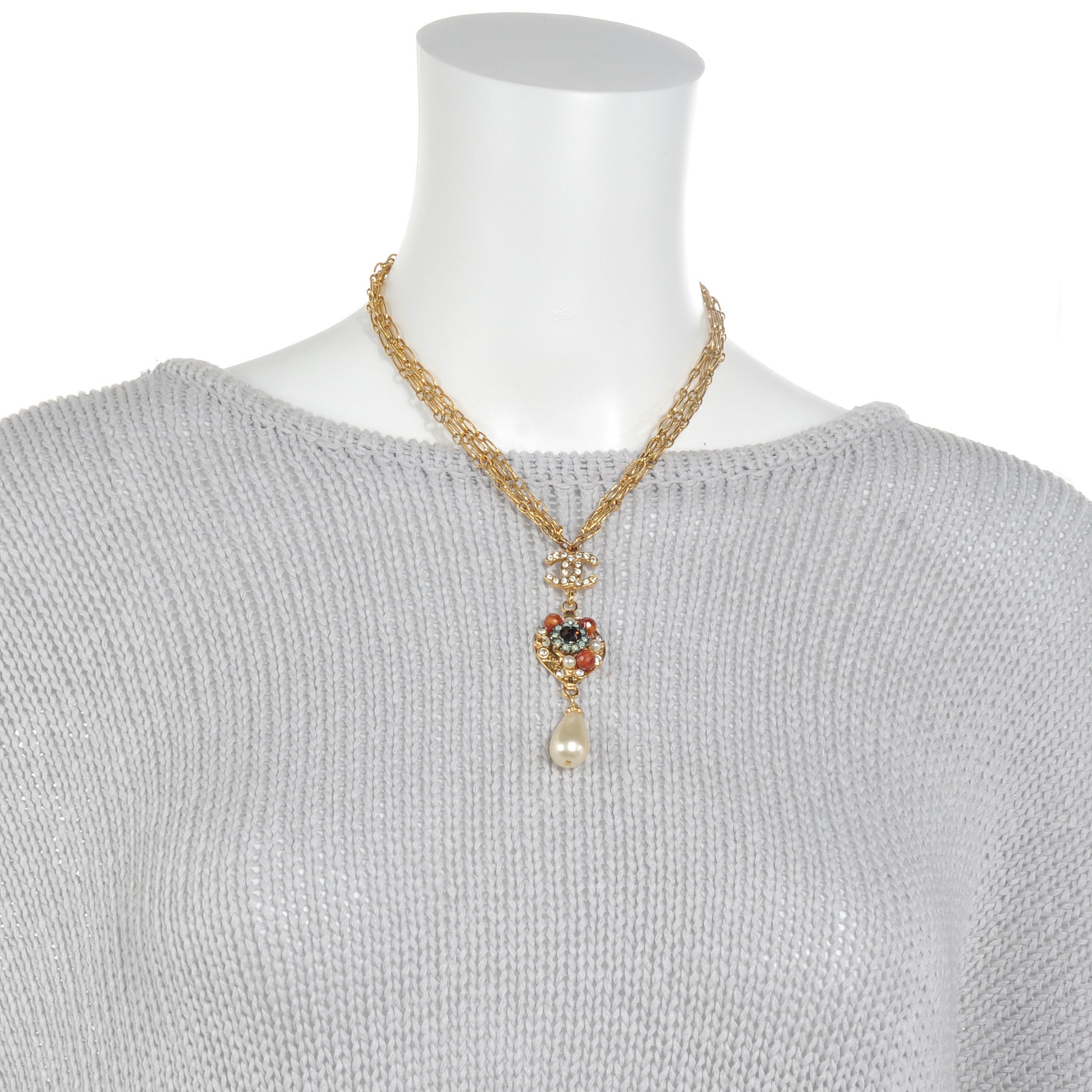 Chanel Jeweled Pearl CC Logo Drop Necklace Gold 2 of 7