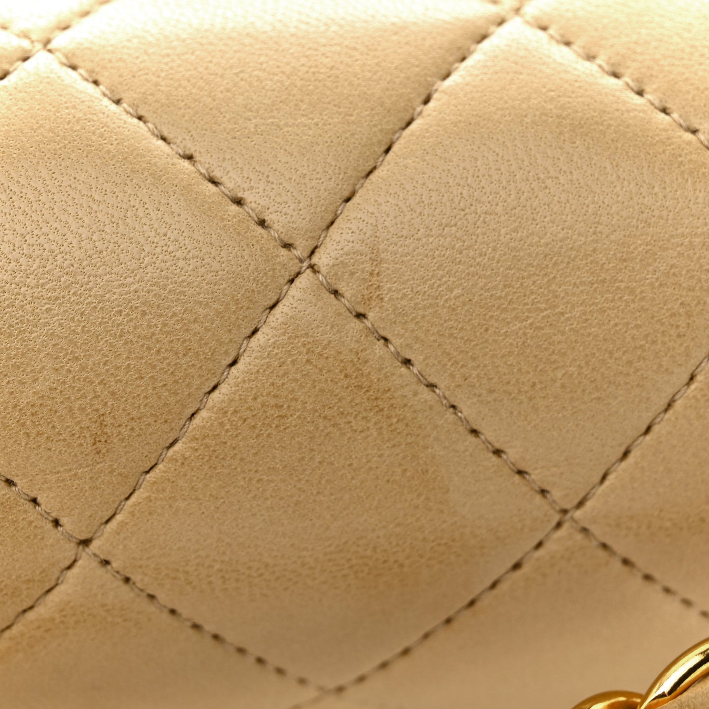 Lambskin Quilted Medium Double Flap Beige