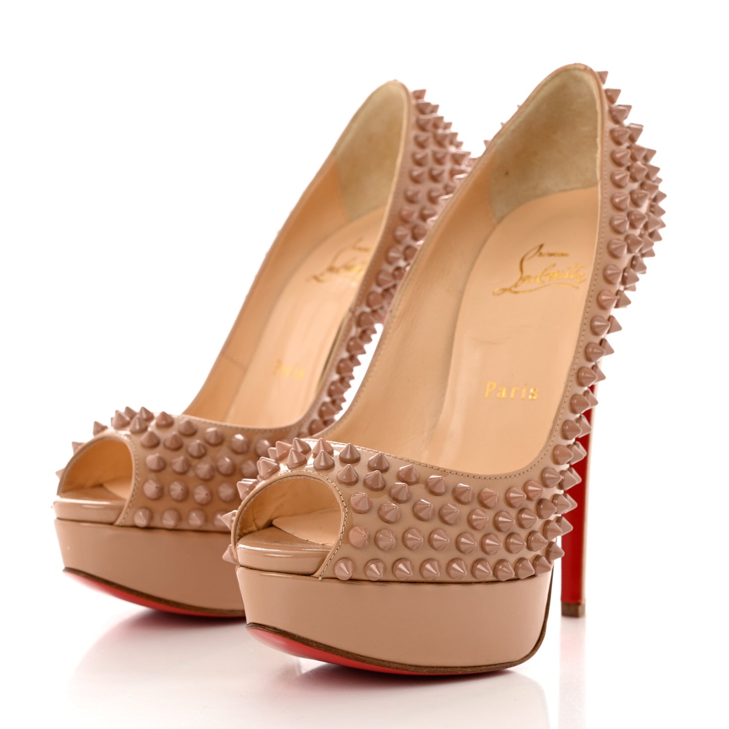 Patent Lady Peep Spikes 150 Pumps 37 Nude