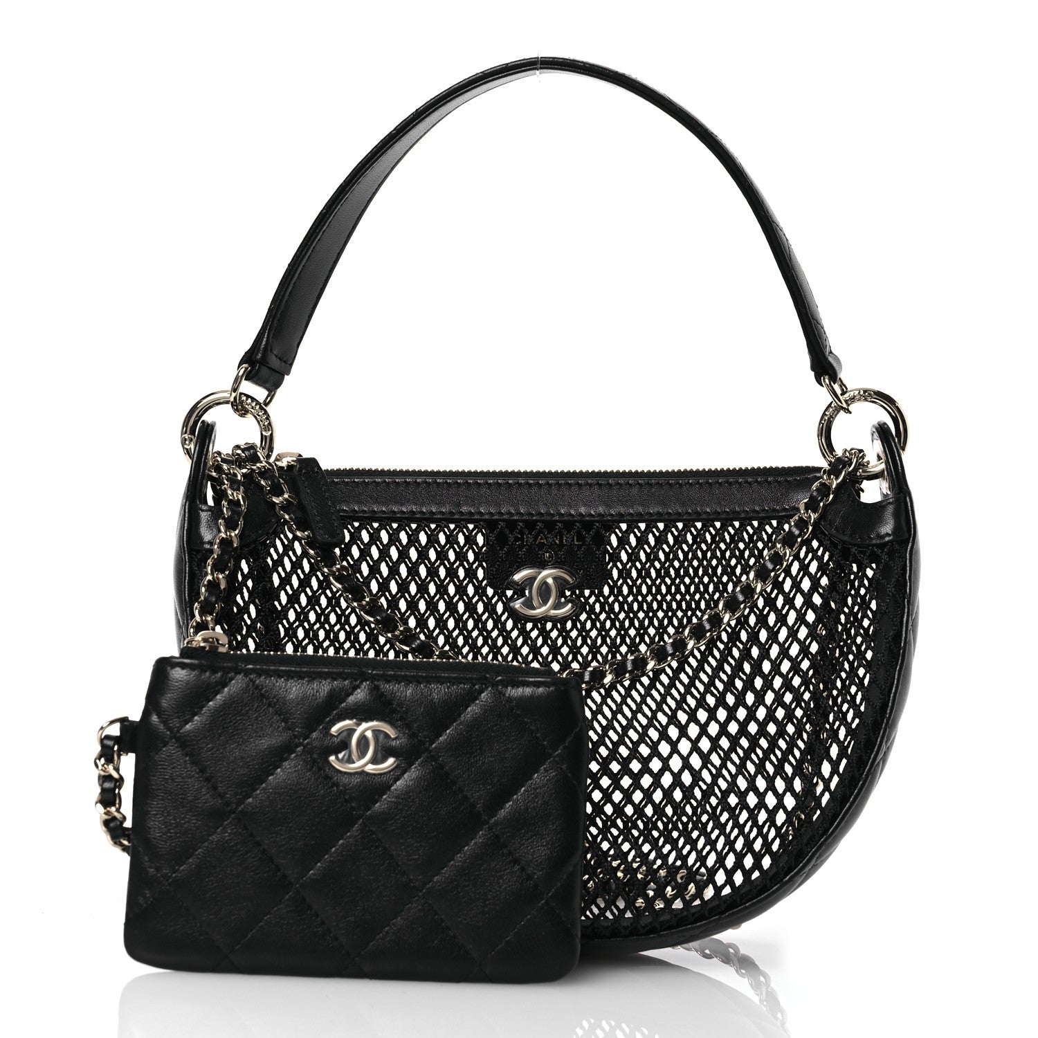 Chanel Mesh Shiny Lambskin Chain Hobo Black 2 of 16