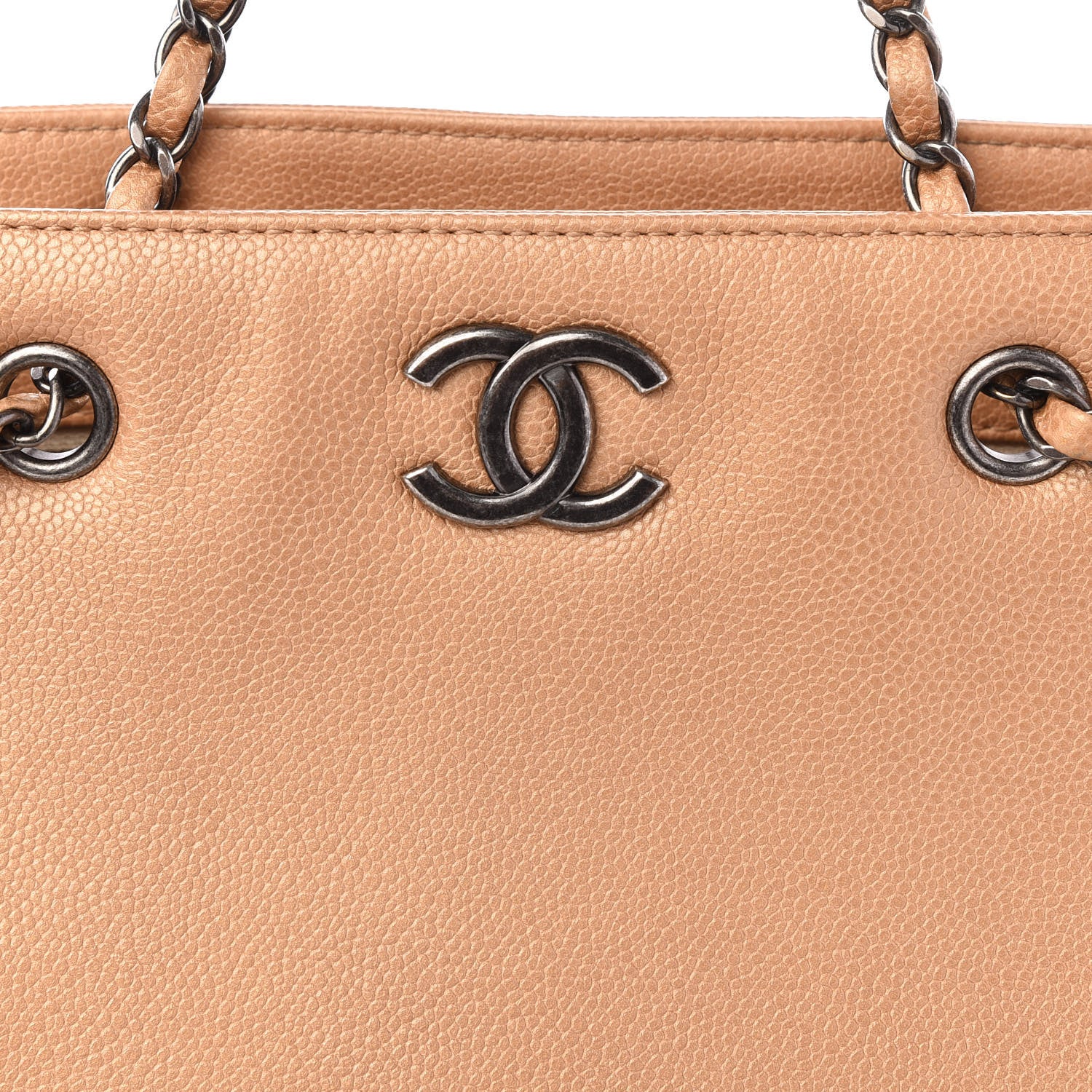 Chanel Metallic Grained Calfskin Woven Chain Medium Shopping Tote Beige 11 of 11