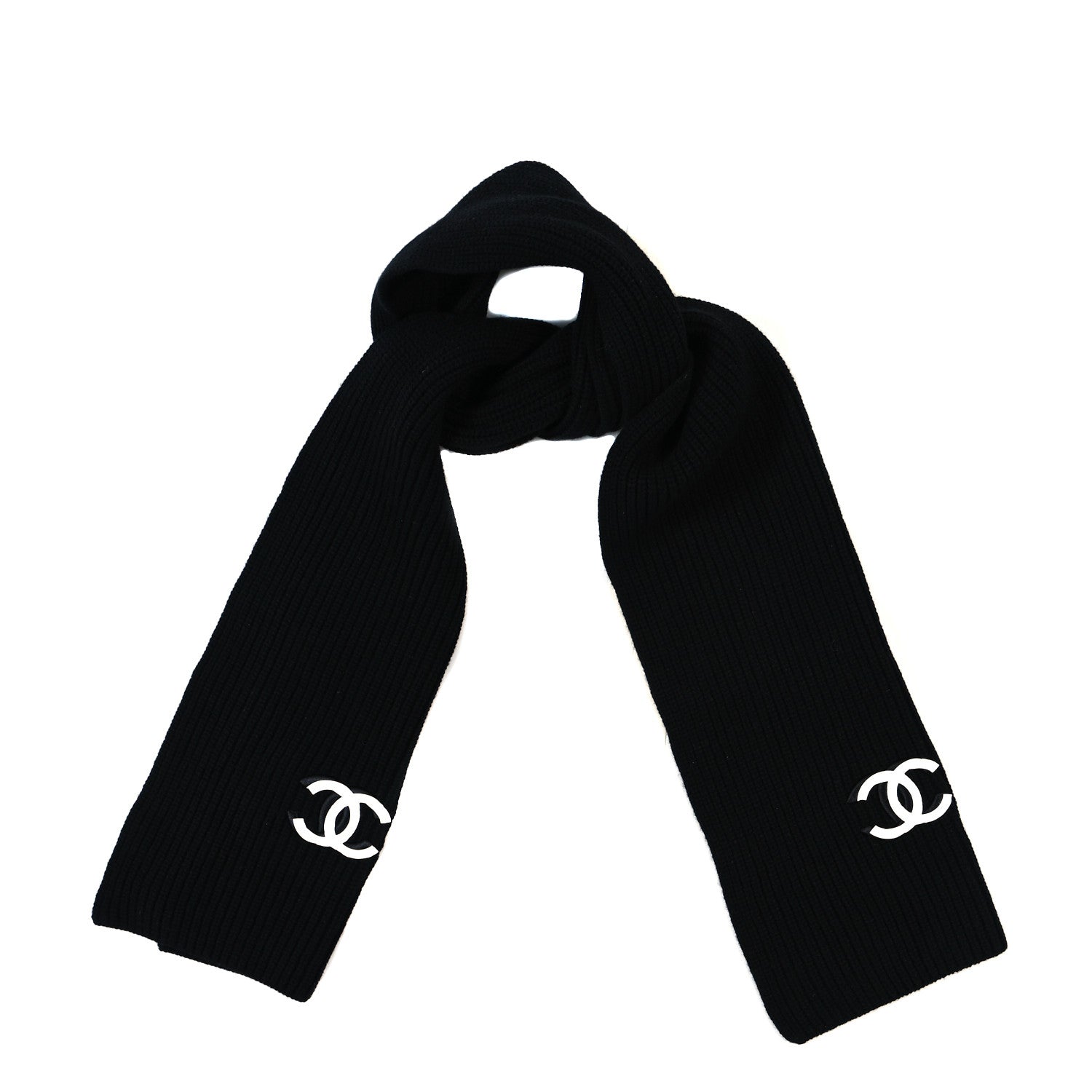 Chanel Wool Cashmere CC Scarf Black White 1 of 4