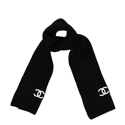 Chanel Wool Cashmere CC Scarf Black White 1 of 4