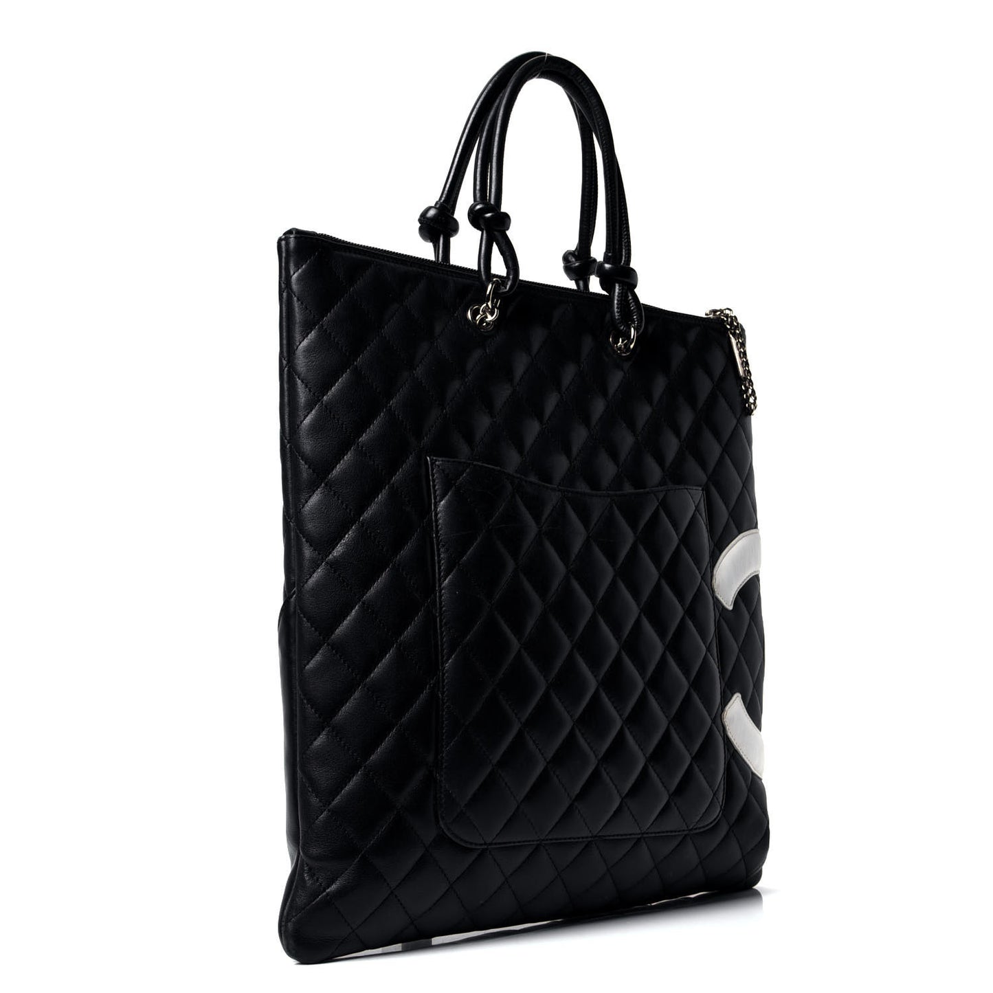Calfskin Cambon Flat Tote Black White