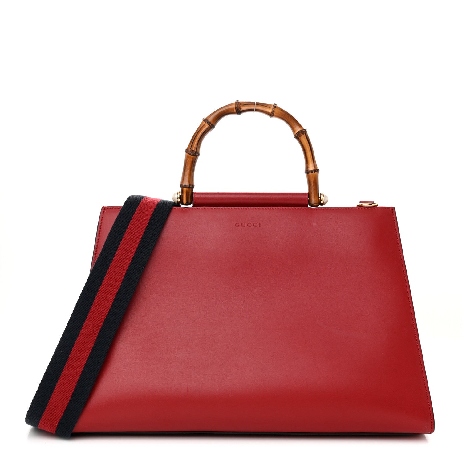 Gucci Nappa Bamboo Web Medium Nymphaea Top Handle Bag Hibiscus Red 1 of 16