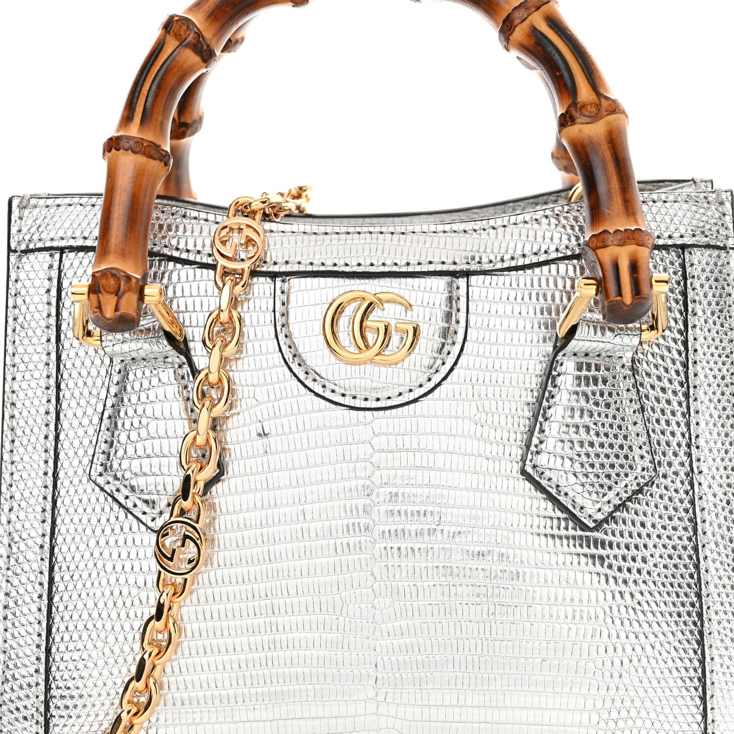 Lizard Mini Diana Tote Bag Silver