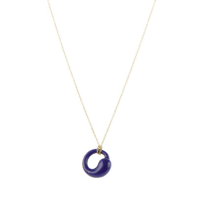 Tiffany 18K Yellow Gold Lapis Lazuli Elsa Peretti Eternal Circle Pendant Necklace 1 of 5