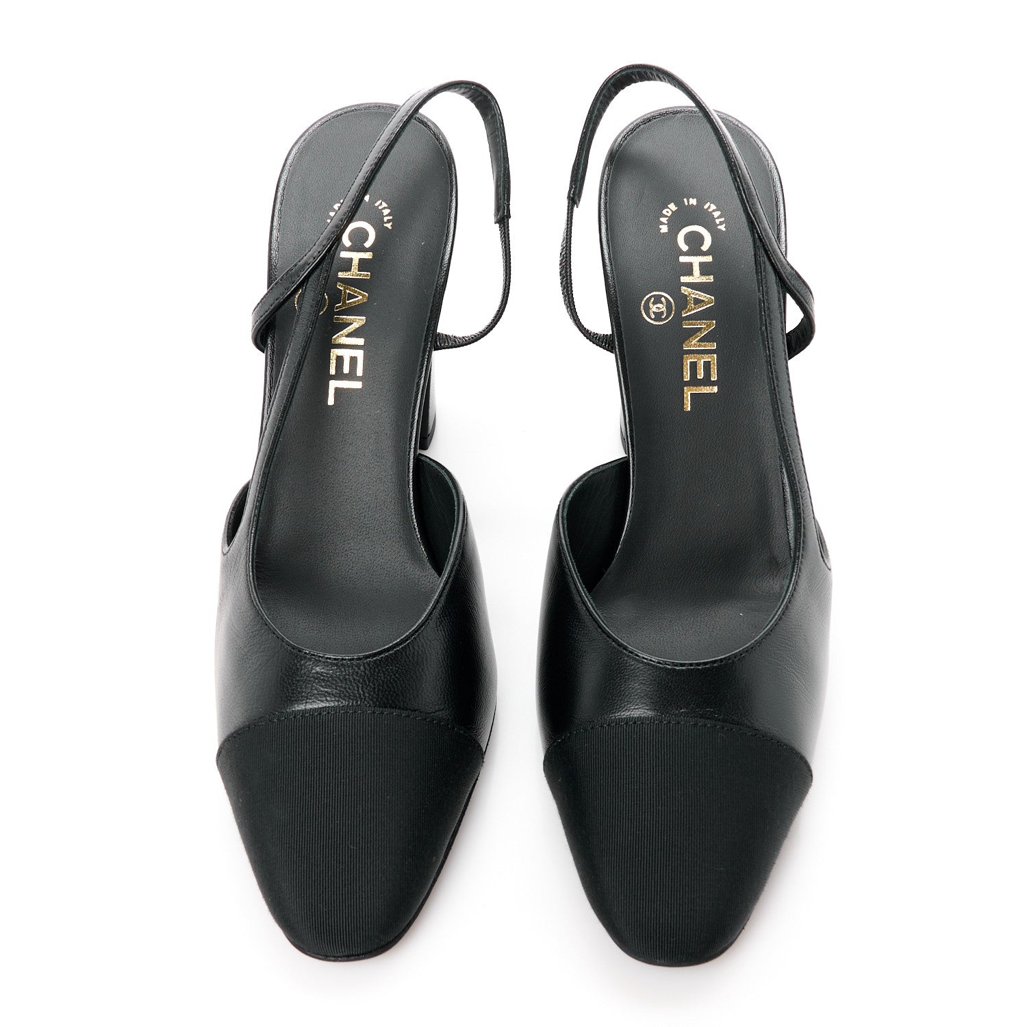 Chanel Lambskin Grosgrain Cap Toe CC Slingback Pumps 39 Black 2 of 9