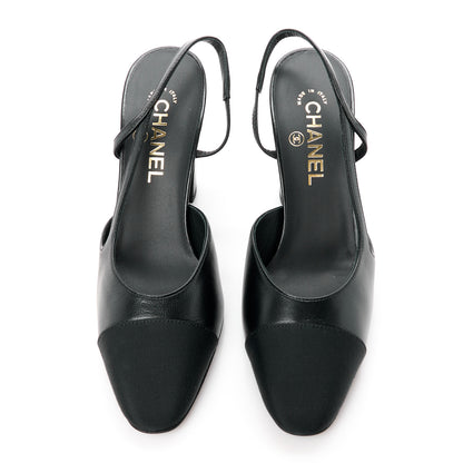 Chanel Lambskin Grosgrain Cap Toe CC Slingback Pumps 39 Black 2 of 9