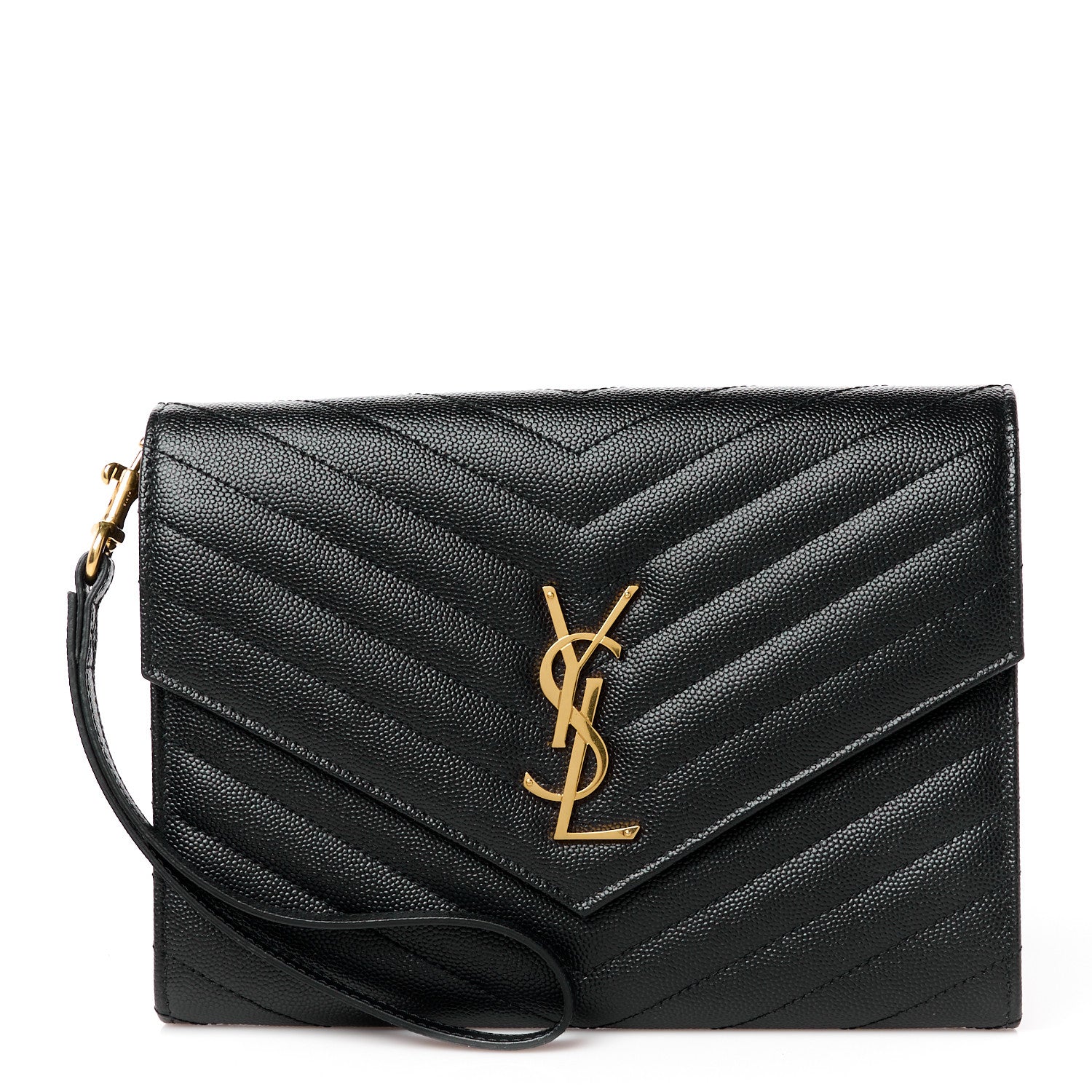 Saint Laurent Grain De Poudre Matelasse Chevron Monogram Envelope Clutch Black 1 of 11