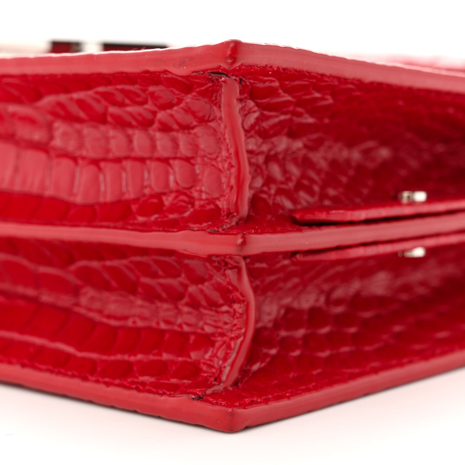 Saint Laurent Calfskin Crocodile Embossed Monogram Cassandra Clasp Bag Red 10 of 12
