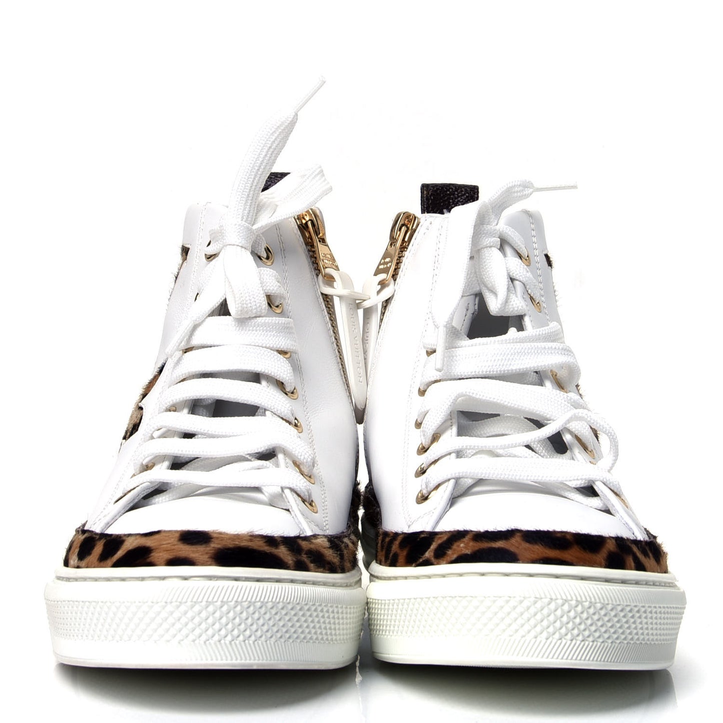 Pony Hair Leopard Calfskin Monogram Giant Stellar Sneaker Boots 37 White