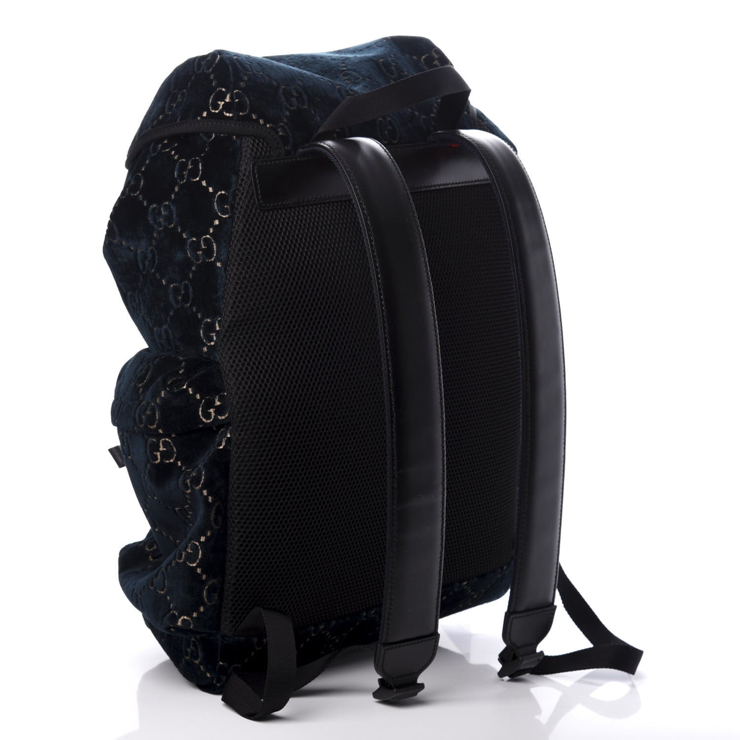 Velvet GG Monogram Web Medium Double Buckle Backpack Blue Beige Black