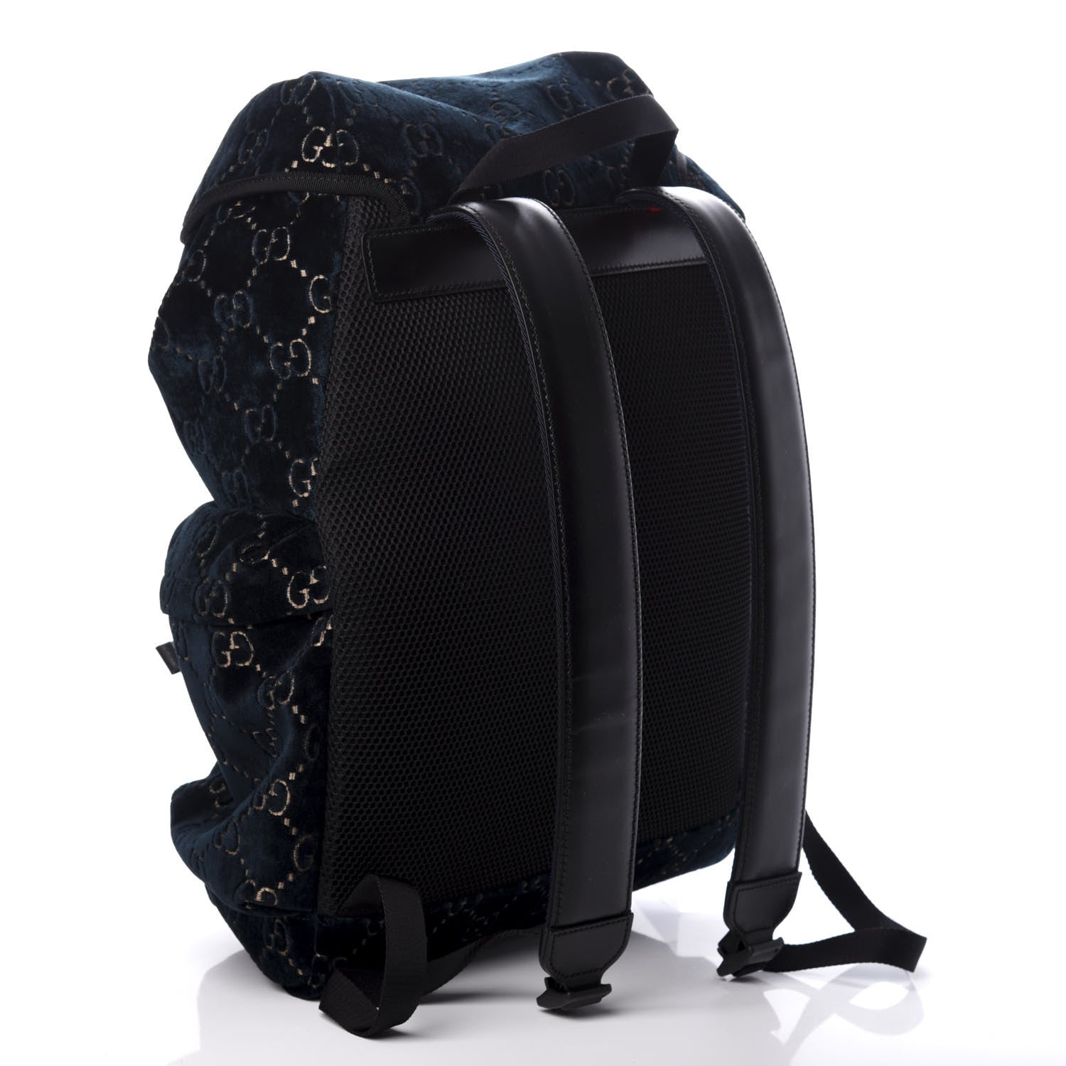 Gucci Velvet GG Monogram Web Medium Double Buckle Backpack Blue Beige Black 2 of 7