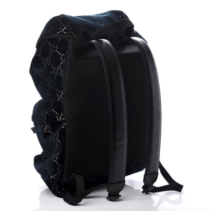 Gucci Velvet GG Monogram Web Medium Double Buckle Backpack Blue Beige Black 2 of 7