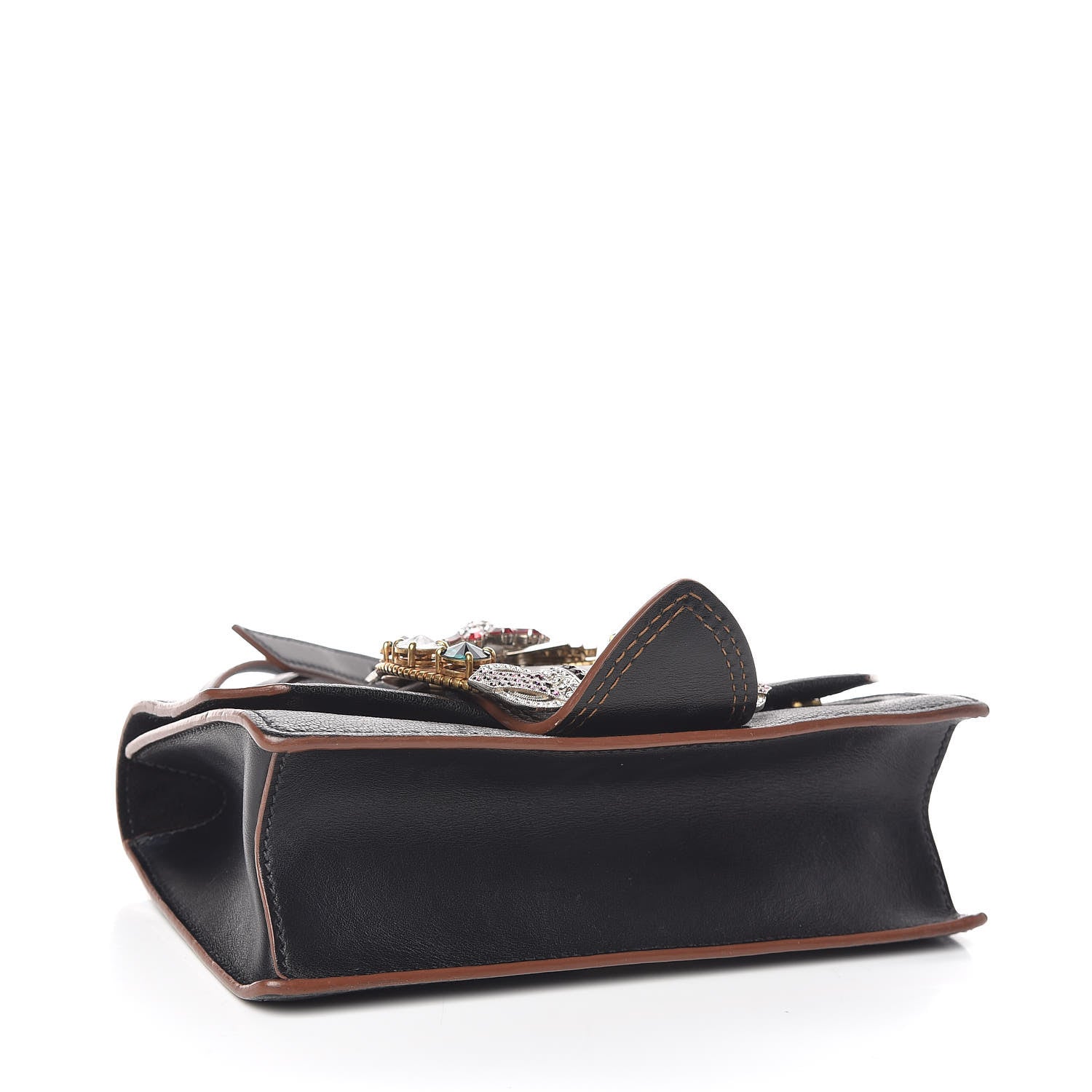 Miu Miu Goatskin Madras Soft Calf Crystal Embellished Shoulder Bag Black 6 of 16