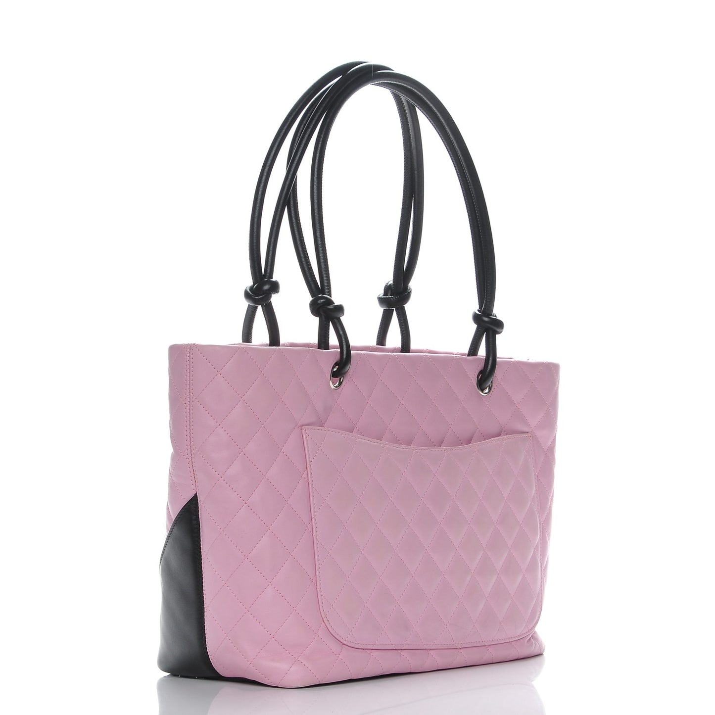 Calfskin Quilted Large Cambon Tote Pink Black