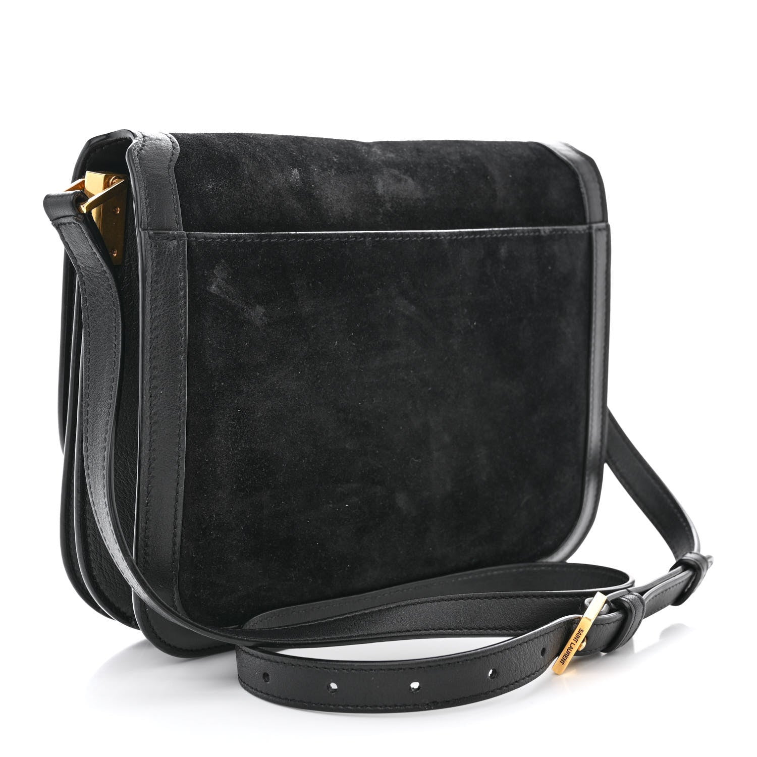 Saint Laurent Suede Smooth Calfskin Monogram Medium Solferino Soft Satchel Black 3 of 16