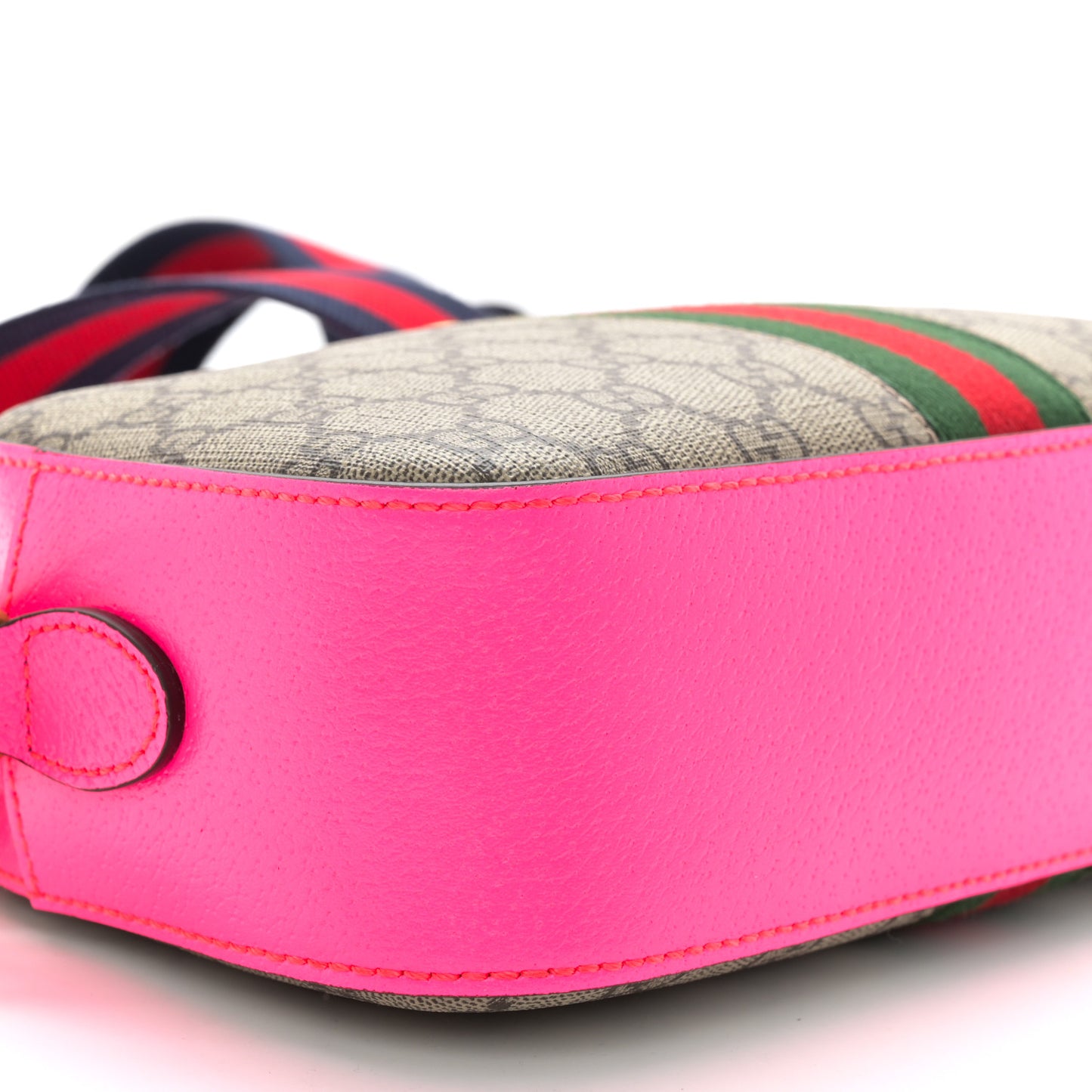 GG Supreme Monogram Textured Dollar Calfskin Web Ophidia Small Crossbody Bag Beige Ebony Fuchsia