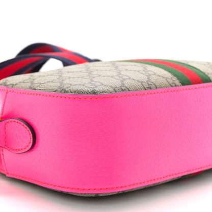 Gucci GG Supreme Monogram Textured Dollar Calfskin Web Ophidia Small Crossbody Bag Beige Ebony Fuchsia 9 of 10