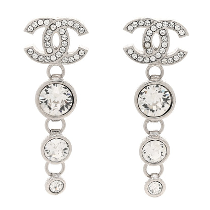 Chanel Metal Crystal CC Drop Earrings Silver 1 of 5