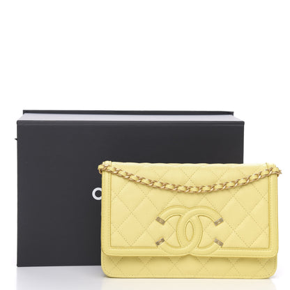 Chanel Caviar Quilted CC Filigree Wallet On Chain WOC Yellow 11 of 11