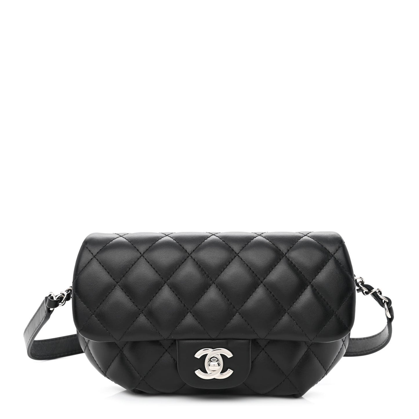 Calfskin Quilted CC Uniform Flap Belt Bag Black