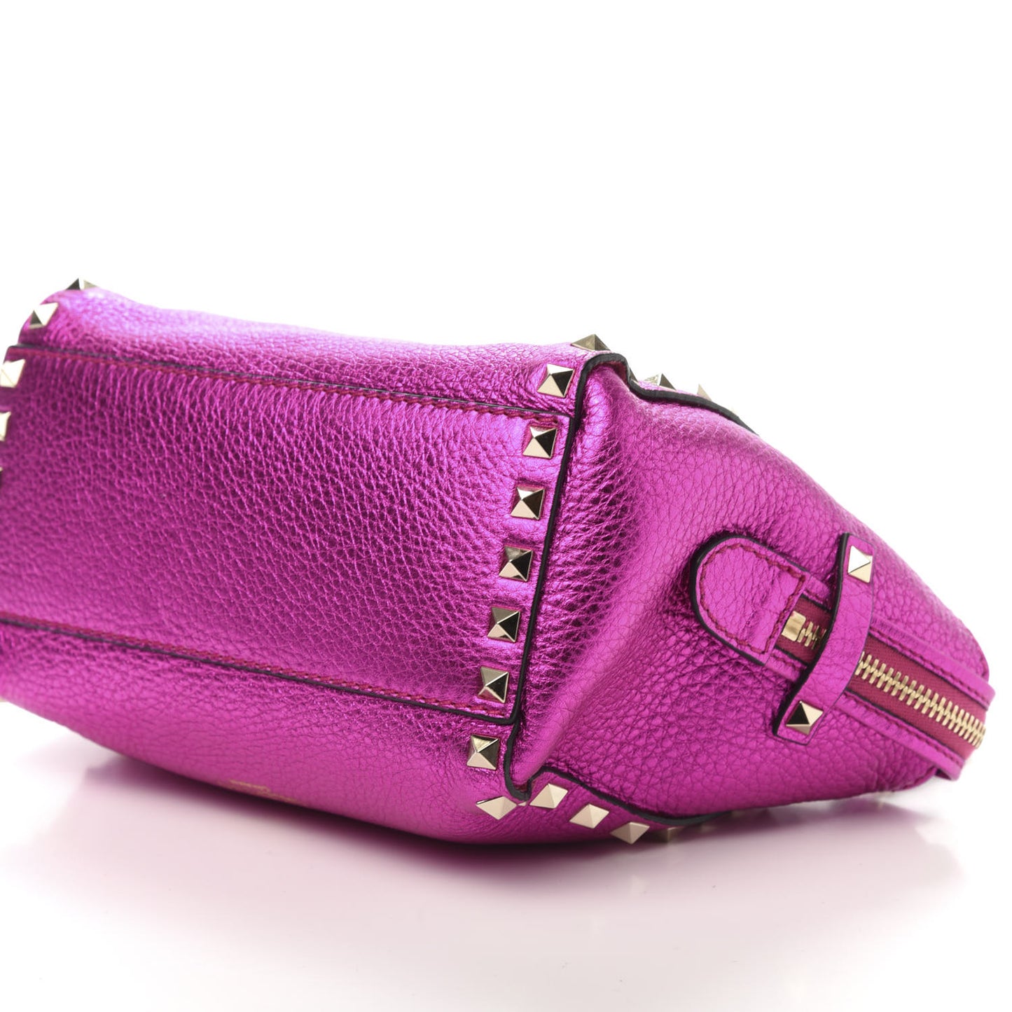 Metallic Grained Calfskin Mini Rockstud Double Handle Tote Peony