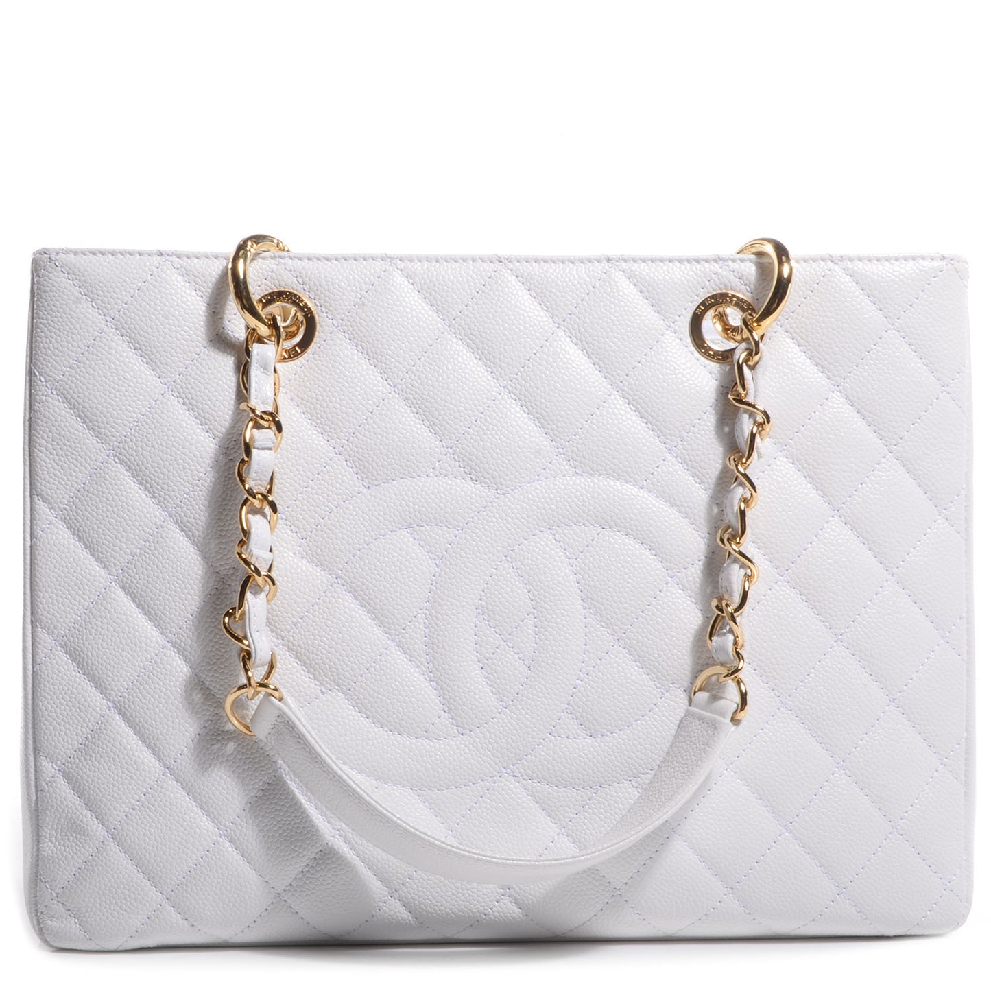 Caviar Quilted Grand Shopping Tote GST White