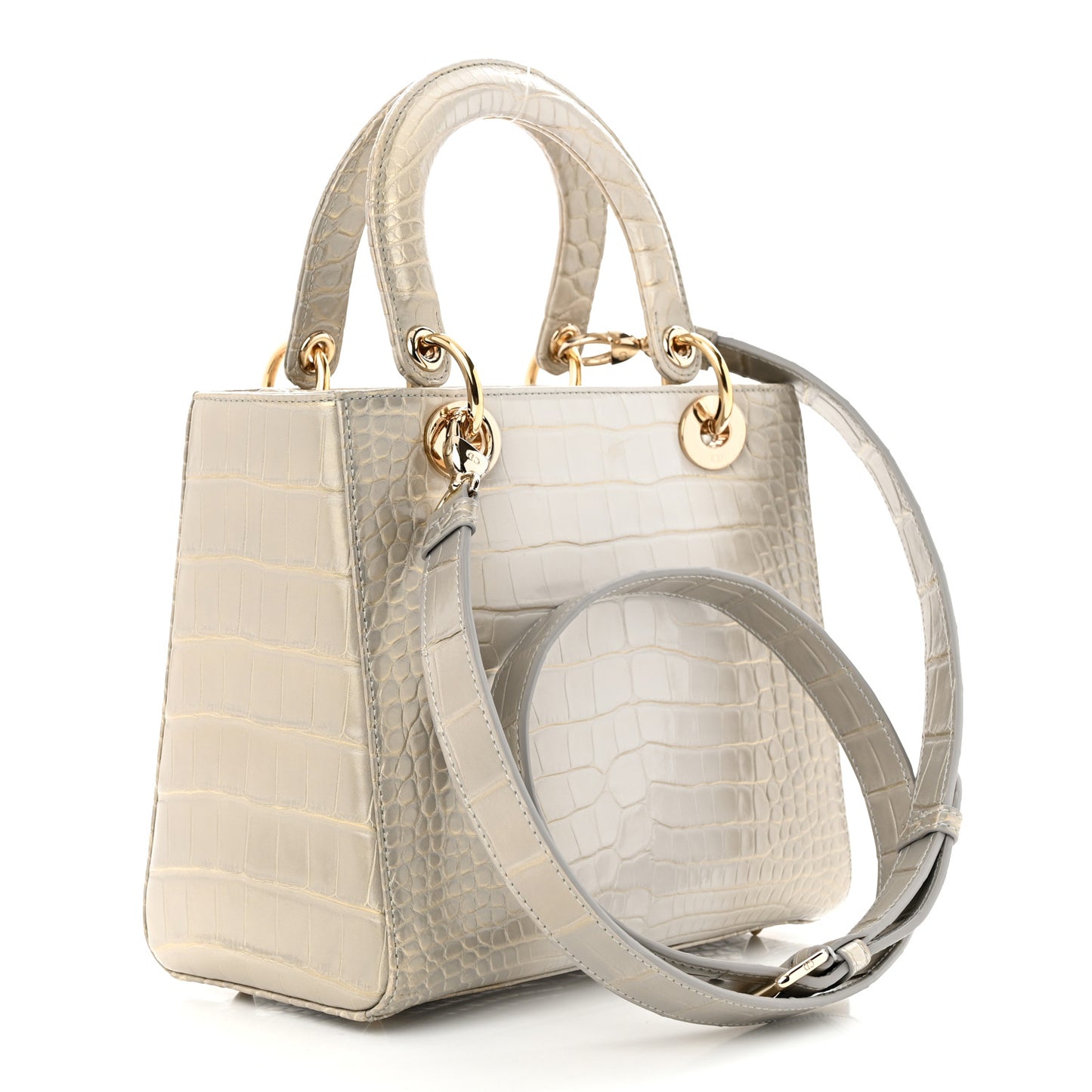 Metallic Alligator Medium Lady Dior White Grey