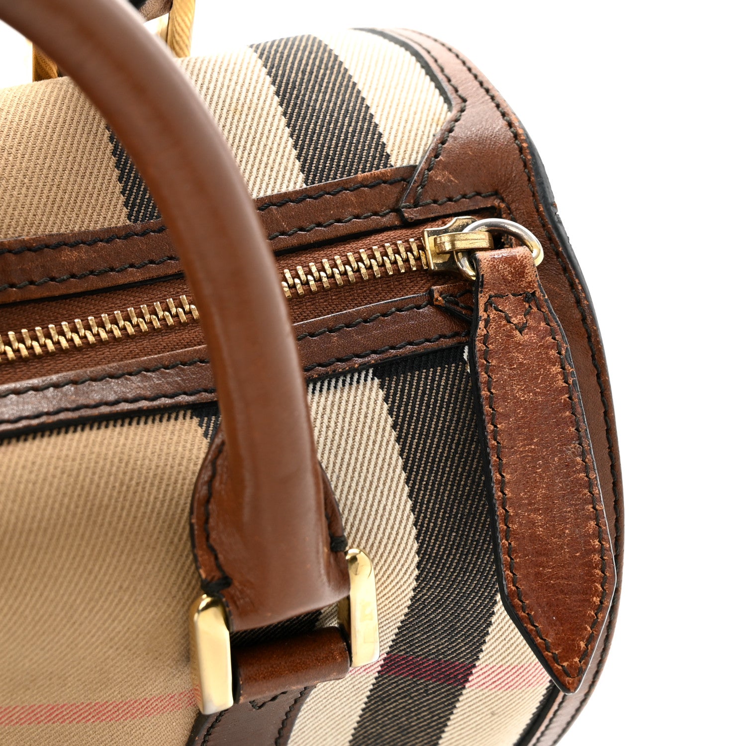 Burberry House Check Bridle Calfskin Small Bowling Bag Dark Tan 12 of 15