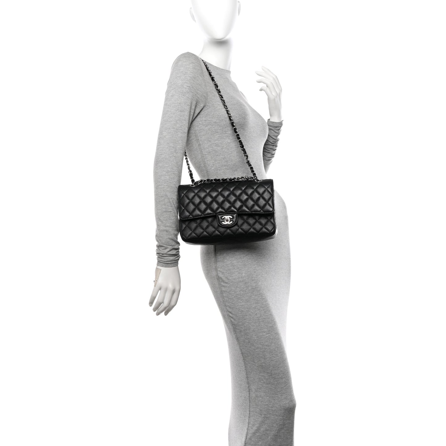 Caviar Quilted Medium Double Flap Black