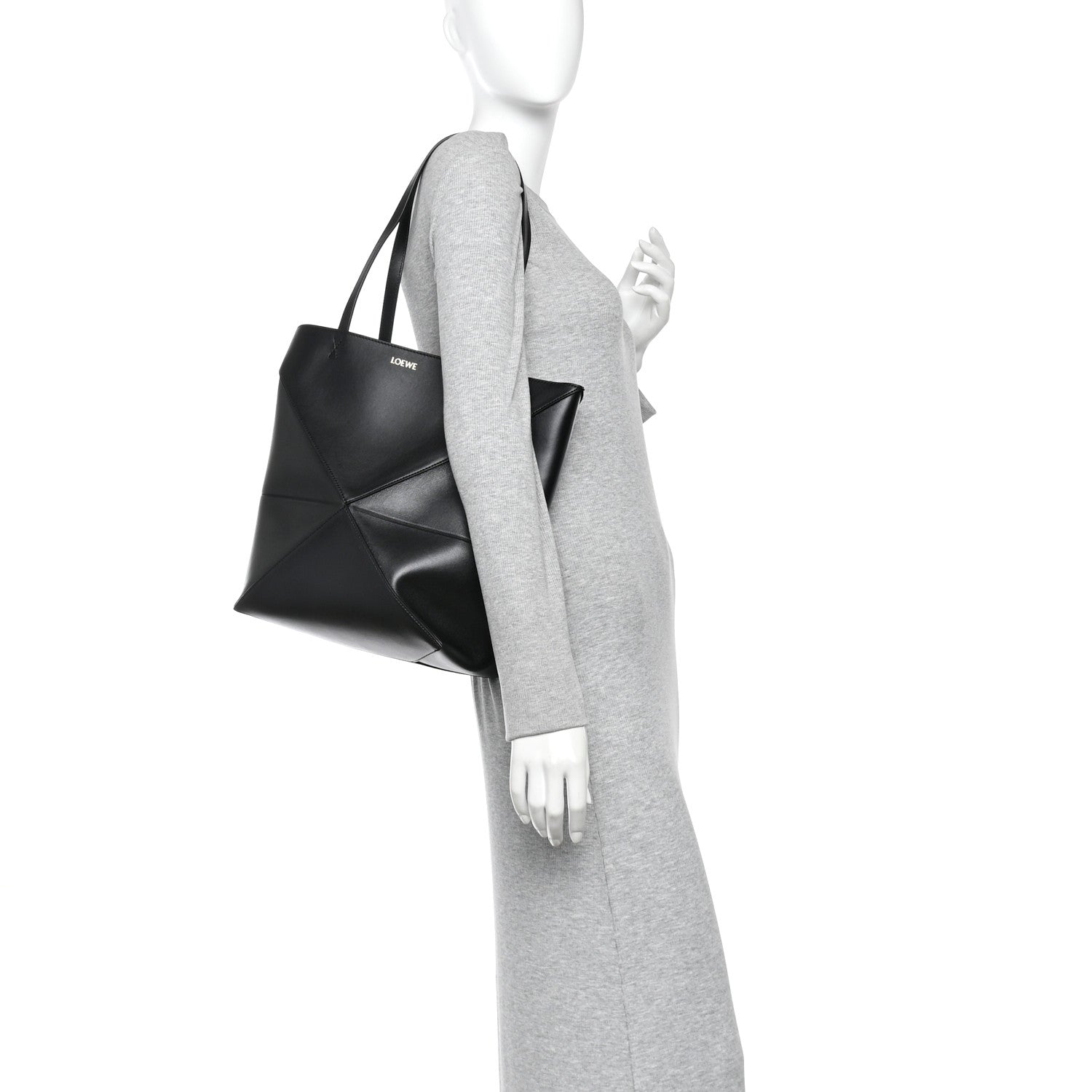 Loewe Shiny Calfskin Medium Puzzle Fold Tote Black 2 of 10