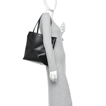Loewe Shiny Calfskin Medium Puzzle Fold Tote Black 2 of 10