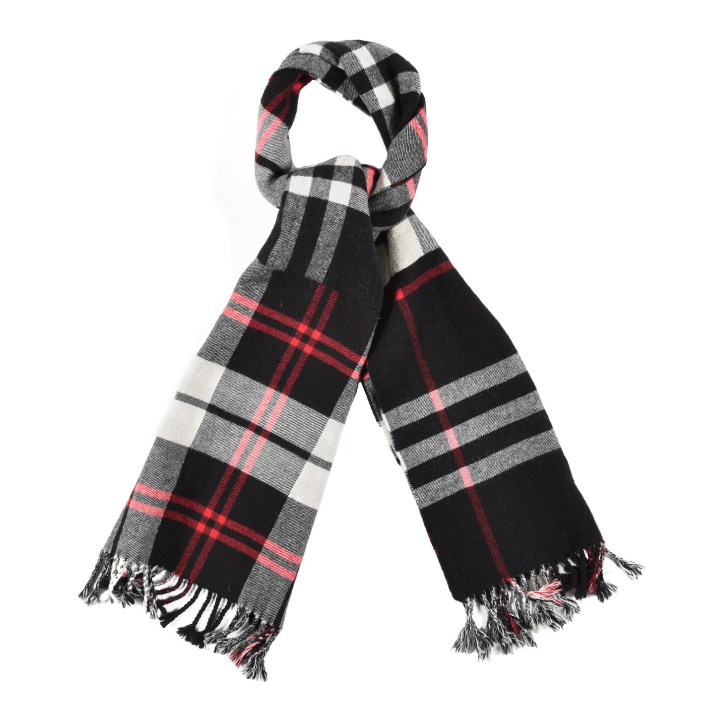 Cashmere Giant Check Fringe Scarf Navy