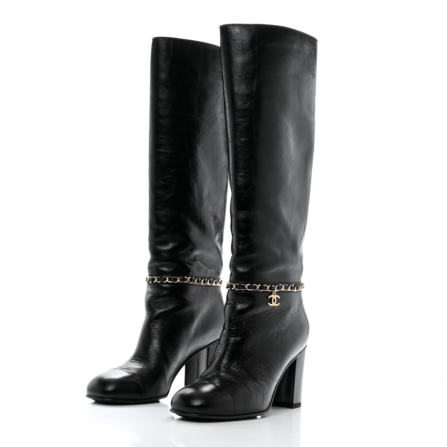Chanel Calfskin Cap Toe Chain Boots 37 Black 3 of 9