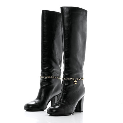 Chanel Calfskin Cap Toe Chain Boots 37 Black 3 of 9
