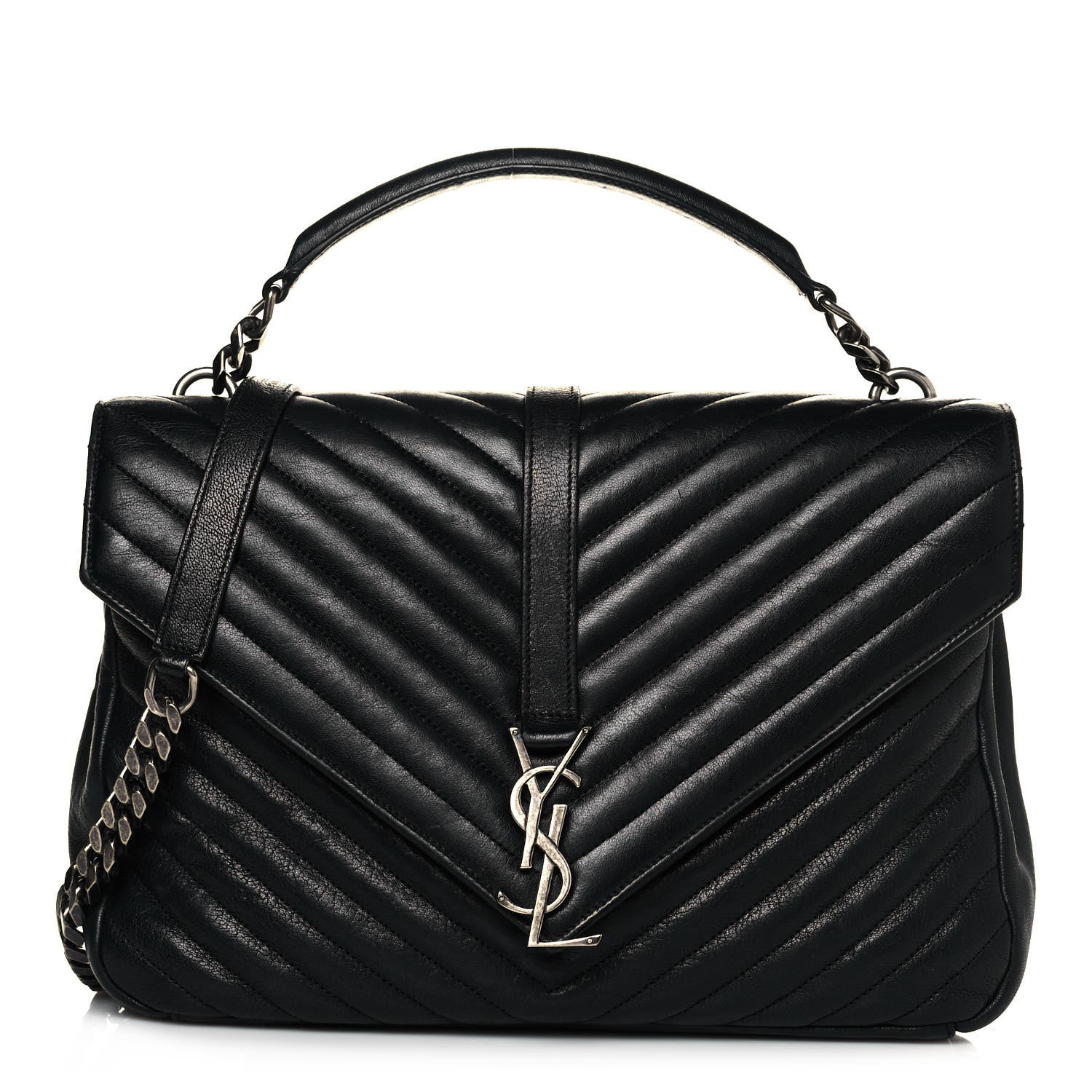 Saint Laurent Sheepskin Matelasse Chevron Monogram Large College Satchel Black 1 of 11