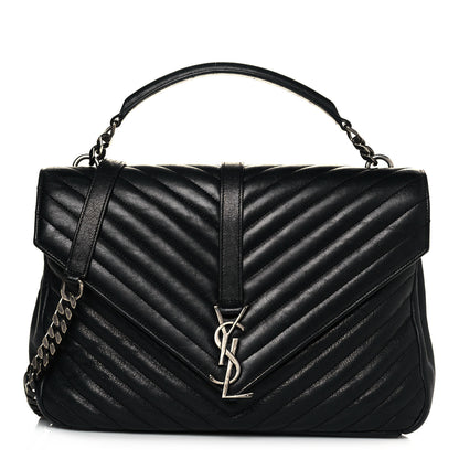 Saint Laurent Sheepskin Matelasse Chevron Monogram Large College Satchel Black 1 of 11