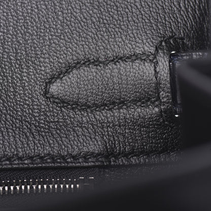 Hermes Taurillon Novillo Shiny Niloticus Crocodile Birkin Touch 30 Black Bleu Marine 21 of 38