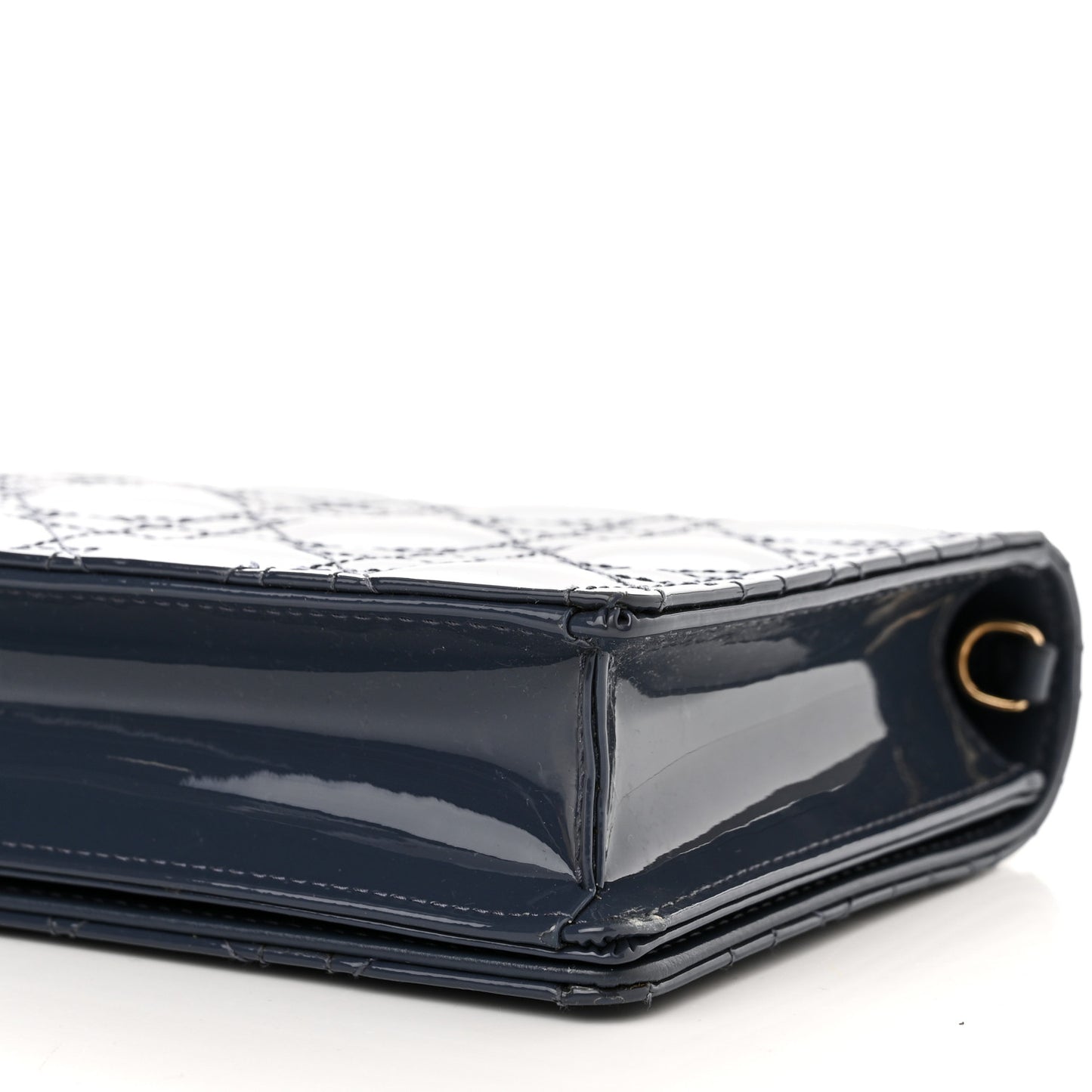Patent Cannage Lady Dior Chain Wallet Denim
