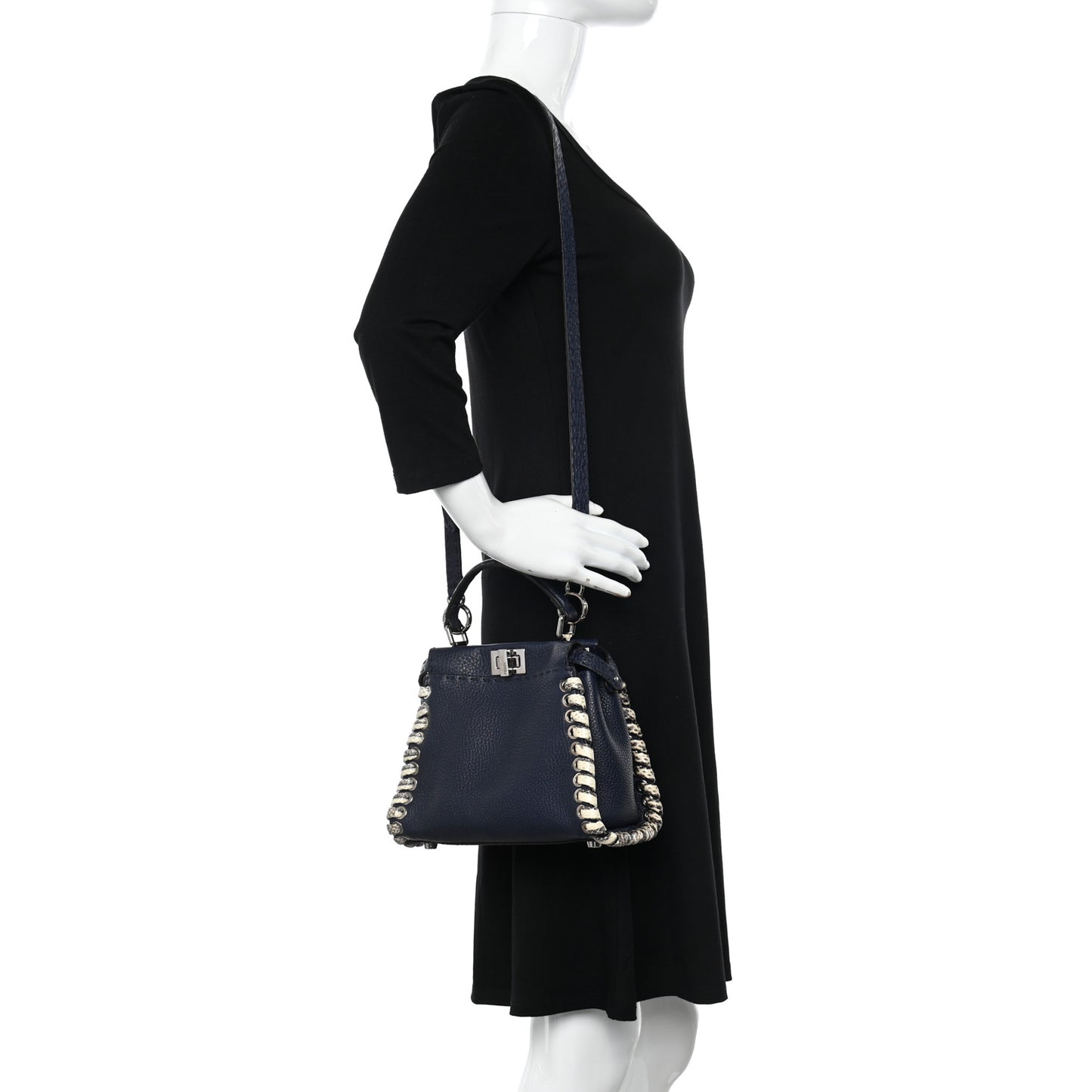 Cuoio Romano Selleria Elaphe Lace Up Mini Peekaboo Iconic Satchel Blue Notte Natural