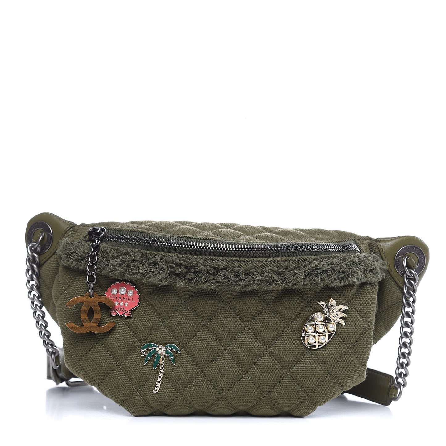 Canvas Lambskin Quilted Coco Cuba Charms Waist Bag Khaki