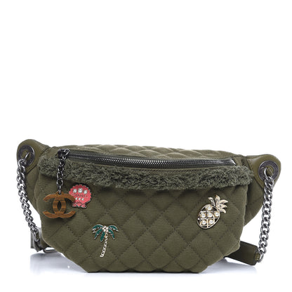 Chanel Canvas Lambskin Quilted Coco Cuba Charms Waist Bag Khaki 1 of 8